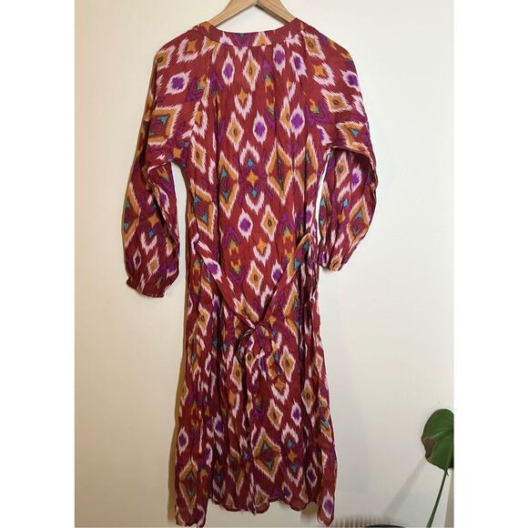 Raj Aurora Boho Inspired Red and Gold Cotton Dress Size Large New - Picture 3 of 4